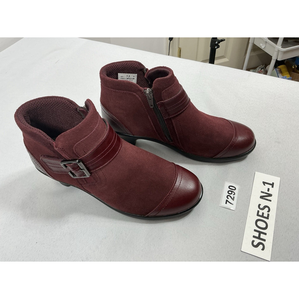 Womans New Bioheels Ortho Cushion Booties 7.5 B Maroon Side Zip Block Heel